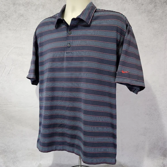 Nike Golf Dri Fit Performance UV Blue Stripe Polo - Picture 4 of 10